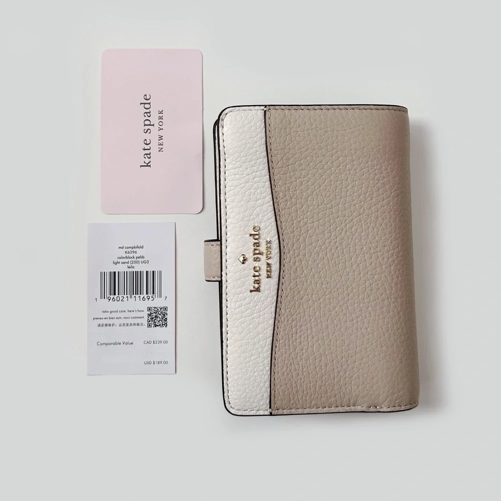kate spade Two-Tone Pebbled Leather Wallet in Cream and Beige